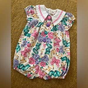 Vintage 80s Rick rack floral ribbon print bubble romper Union made 12 months